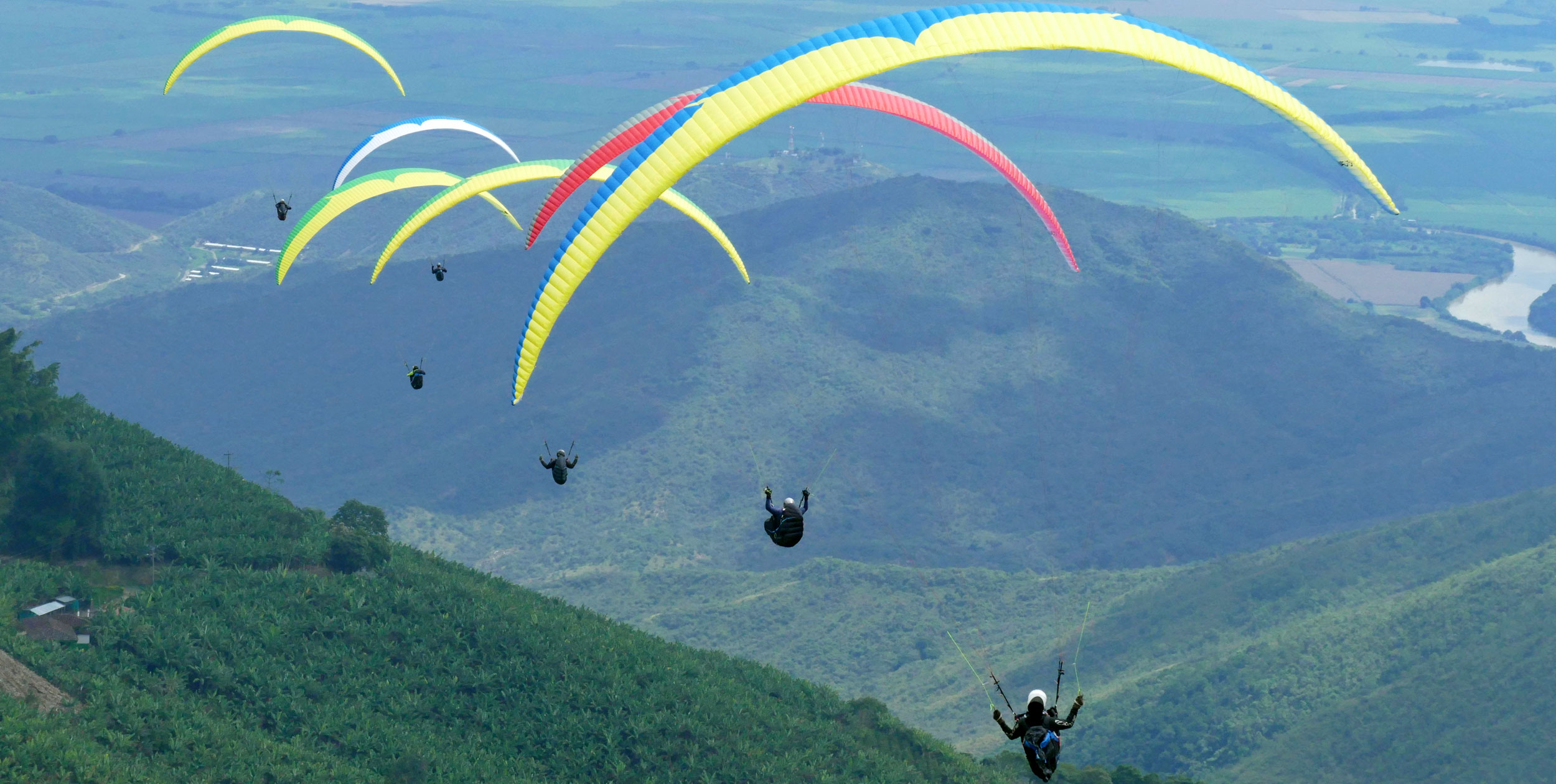 Paragliding over the Cauca Valley near Roldanillo, Colombia